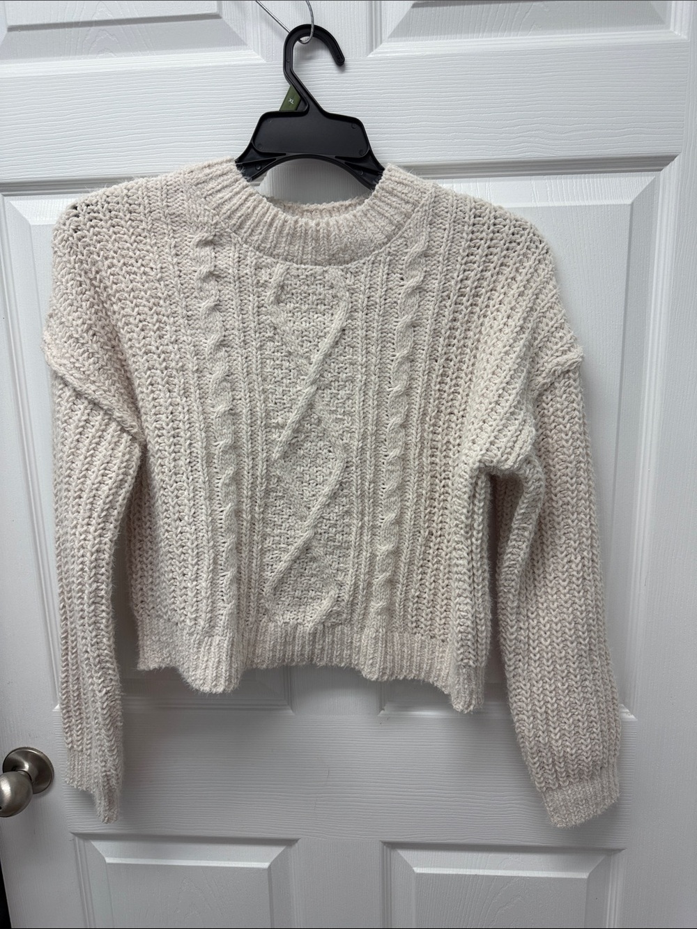 No Boundaries Cream Cable Crewneck Sweater